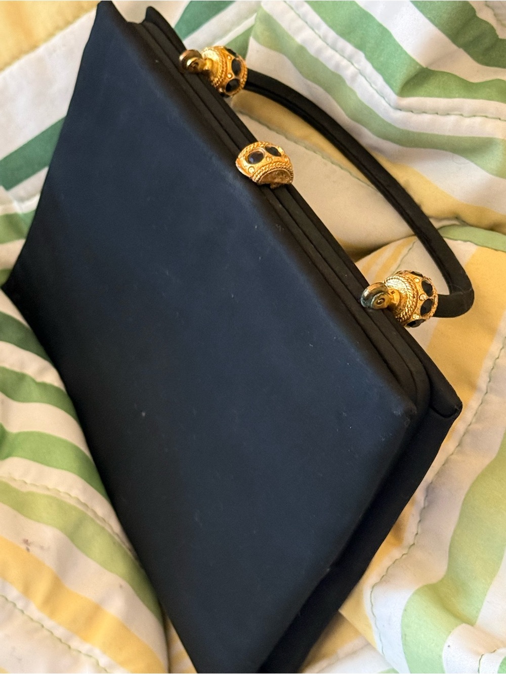 Black Women's Top-Handle Vintage Bag with Gold Accents